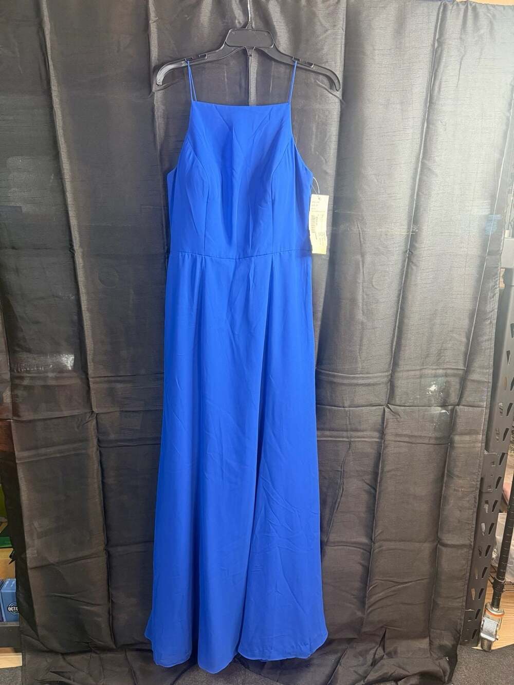 Macy's Bridal Salon Lux Chiffon Square Sleeveless Floor Bridesmaid Dress Sapphi - Picture 1 of 3